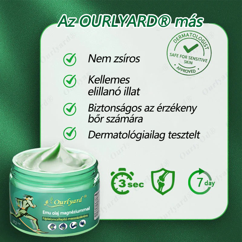 👨⚕️✅Ourlyard® Advanced Magnesium & Emu Oil Massage Pain Relief Cream (🏅A végső megoldás izomfájdalmak, ízületi gyulladás, ízületi fájdalom, idegfájdalom, gyulladás és merevség esetén) – Gyártva az USA-ban